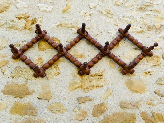 Antique Wall Mounted Turned Wood Folding Coat Rack, 1890s for sale