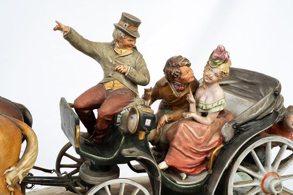 Antique 20th Century Capodimonte Sculpture Depicting a Horse-drawn