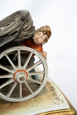 Antique 20th Century Capodimonte Sculpture Depicting a Horse-drawn