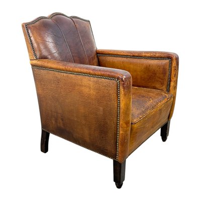 Antique French Moustache Cognac Leather Club Chair, 1920s for sale