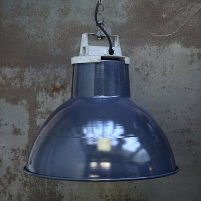 Vintage Industrial Blue Enamel Pendant Light by Mazda for sale at
