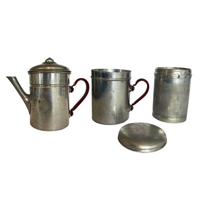 Vintage French Drip Percolator and Coffee Pot in Aluminum from