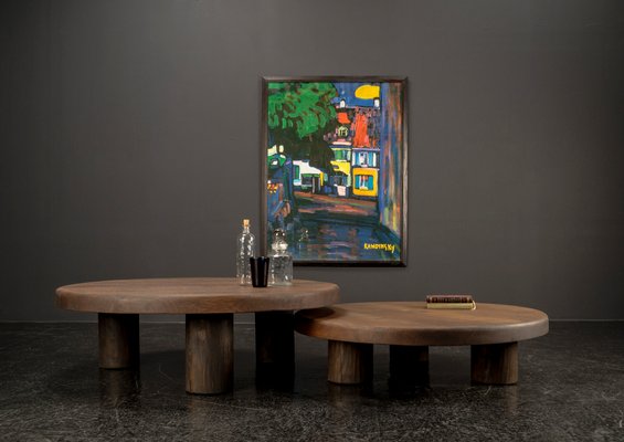 Brutalist Oak Tables, 1960s, Set of 2 for sale at Pamono