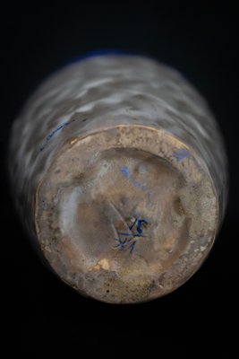 Art Deco Glazed Stoneware Vase with Butterfly Decor by Louis Dage