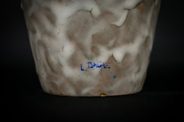 Art Deco Glazed Stoneware Vase with Butterfly Decor by Louis Dage