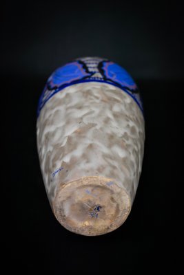 Art Deco Glazed Stoneware Vase with Butterfly Decor by Louis Dage