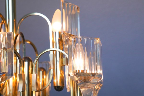 Vintage Brass and Crystal 9-Light Chandelier by Gaetano Sciolari