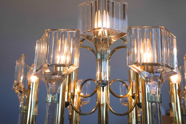 Vintage Brass and Crystal 9-Light Chandelier by Gaetano Sciolari
