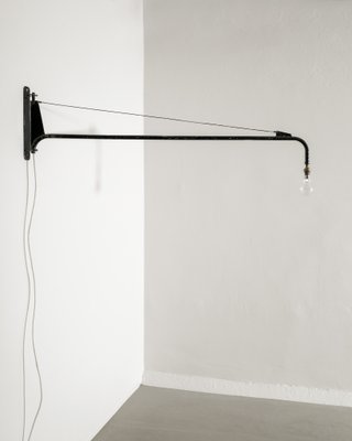 Mid-Century Modern French Black Metal Jib Potence Wall Lamp by
