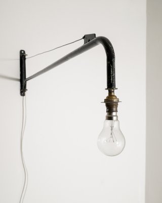 Mid-Century Modern French Black Metal Jib Potence Wall Lamp by