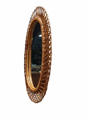 Oval Rattan and Bamboo Wall Mirror attributed to Franco Albini