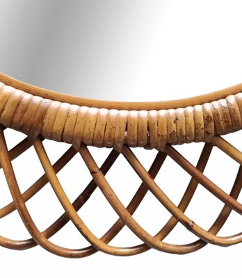 Oval Rattan and Bamboo Wall Mirror attributed to Franco Albini