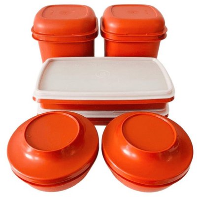 Vintage Orange Rust-Brown Food Storage Containers from Tupperware, 1970s, Set of 6 for sale at Pamono
