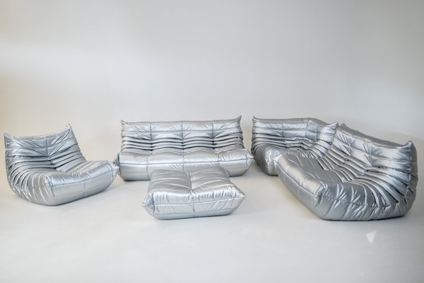 Togo Living Room Set in Silver Fabric by Michel Ducaroy for Ligne