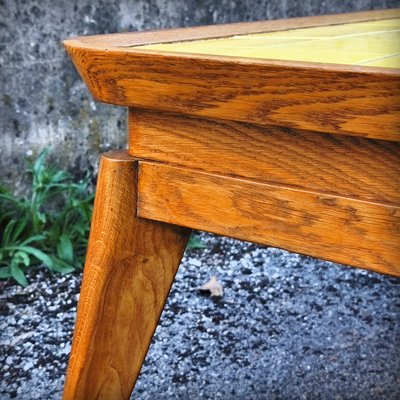Coffee Table in Oak with Yellow Tiled Top, France, 1950s for sale