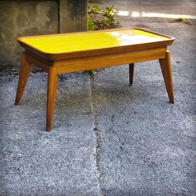 Coffee Table in Oak with Yellow Tiled Top, France, 1950s for sale