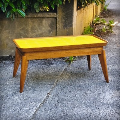 Coffee Table in Oak with Yellow Tiled Top, France, 1950s for sale