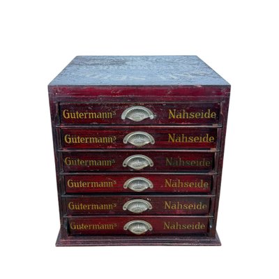 Antique Gütermann Thread Cabinet in Wood, 1890s for sale at Pamono