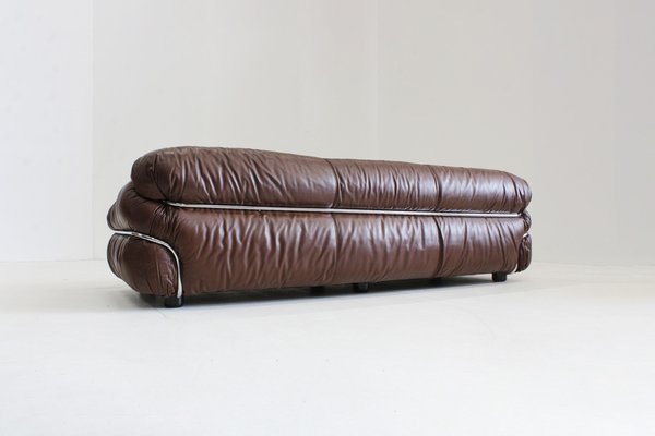 Sesann Sofa in Brown Leather attributed to Gianfranco Frattini for