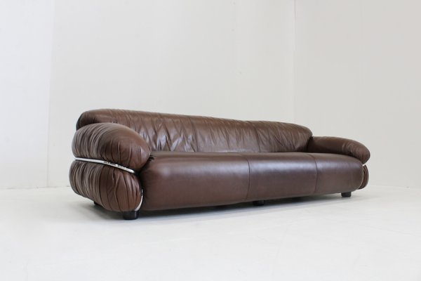 Sesann Sofa in Brown Leather attributed to Gianfranco Frattini for