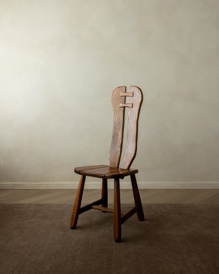 Brutalist Oak Dining Chairs with Sculptural High Backs by De Puydt