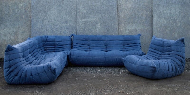 Togo Sofa Set in Blue by Michel Ducaroy for Ligne Roset, Set of 5