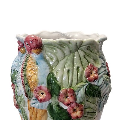 Portuguese Majolica Vase with Parrots, 1960s for sale at Pamono