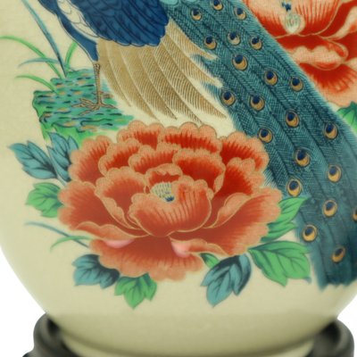 Japanese Vases Peacock Flowers Crackle in Ceramic, 1960s, Set of 2
