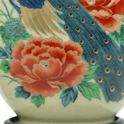 Japanese Vases Peacock Flowers Crackle in Ceramic, 1960s, Set of 2