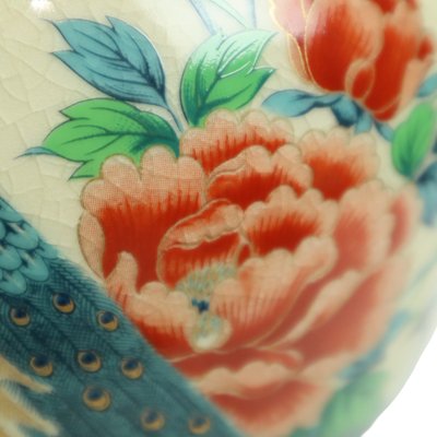 Japanese Vases Peacock Flowers Crackle in Ceramic, 1960s, Set of 2