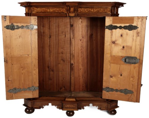 Antique Baroque Walnut Cabinet with Pilasters, Corinthian Capitals