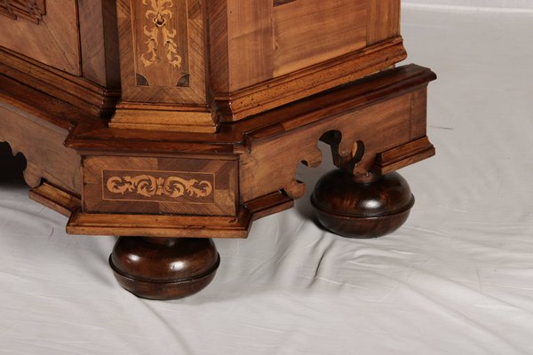 Antique Baroque Walnut Cabinet with Pilasters, Corinthian Capitals