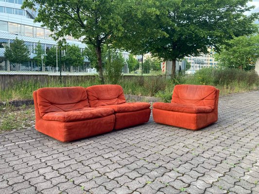 Vintage Velour Modular Sofa, 1970s, Set of 3 for sale at Pamono