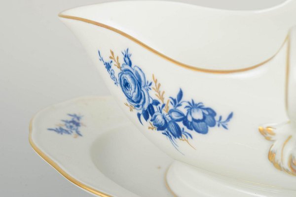 Sauciere aus Porzellan mit blauen Blumenmustern und vergoldeten Akzenten von Meissen, Deutschland bei Pamono kaufen