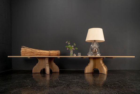 Brutalist Table Handcrafted Soaped Oak Bench, 1960s for sale at Pamono