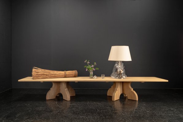 Brutalist Table Handcrafted Soaped Oak Bench, 1960s for sale at Pamono