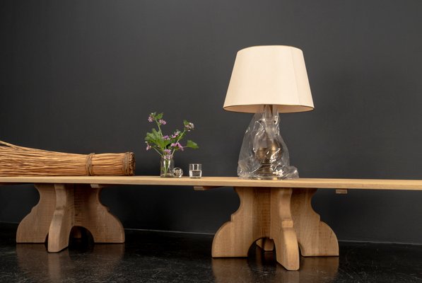 Brutalist Table Handcrafted Soaped Oak Bench, 1960s for sale at Pamono