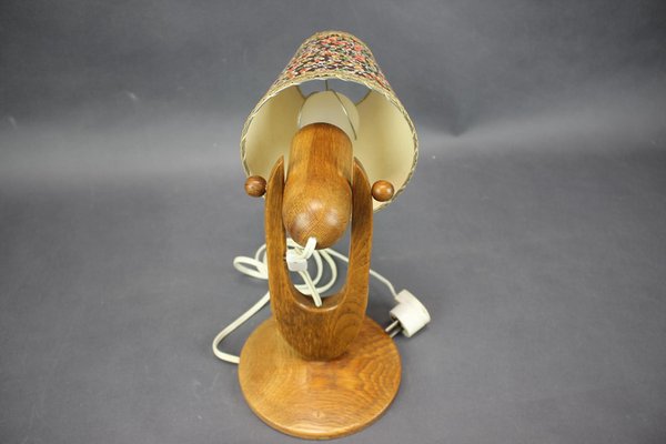 Mid-Century Adjustable Wooden Table Lamp with Floral Shade