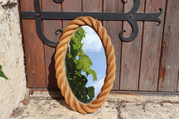 Vintage Oval Rope Mirror from Audoux & Minet, 1950 for sale at Pamono