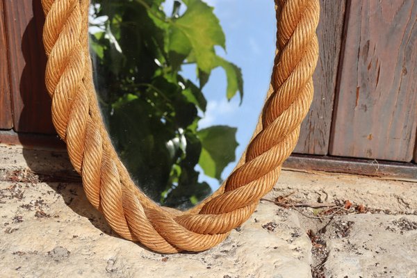 Vintage Oval Rope Mirror from Audoux & Minet, 1950 for sale at Pamono