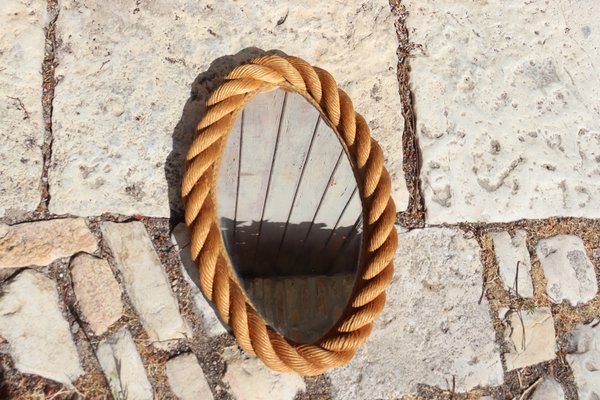 Vintage Oval Rope Mirror from Audoux & Minet, 1950 for sale at Pamono