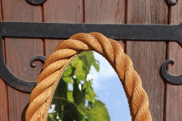 Vintage Oval Rope Mirror from Audoux & Minet, 1950 for sale at Pamono