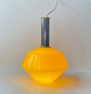 Vintage Italian Pendant Lamp in Yellow Glass and Chrome Plating