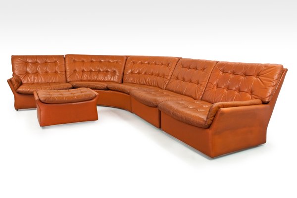 Mid Century Sectional Modular Camel Brown Coloured Leather Sofa Mid Century Sectional Modular Camel Brown Coloured Leather Sofa 1960s 2