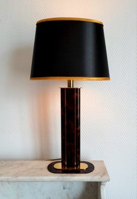 Hollywood Regency Black and Gold Tortoiseshell Lamp, 1980s for
