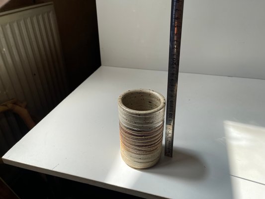 Vintage Cylindrical Vase in Striped Glazed Stoneware by Tue