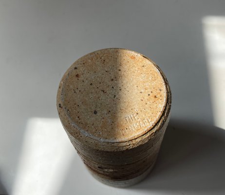Vintage Cylindrical Vase in Striped Glazed Stoneware by Tue