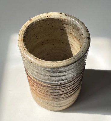 Vintage Cylindrical Vase in Striped Glazed Stoneware by Tue