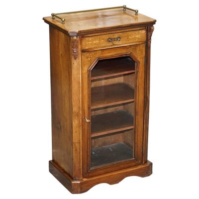 Victorian Pier Glazed Inlaid Walnut Marquetry Music Cabinet, 19th