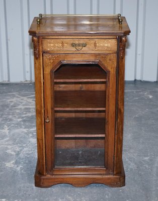Victorian Pier Glazed Inlaid Walnut Marquetry Music Cabinet, 19th